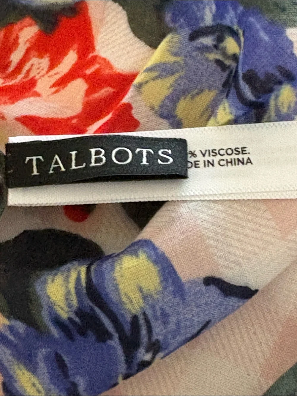 Talbots 100% Viscose Floral Gingham Scarf Wrap Pink Blue Green 68”x 25 1/2”